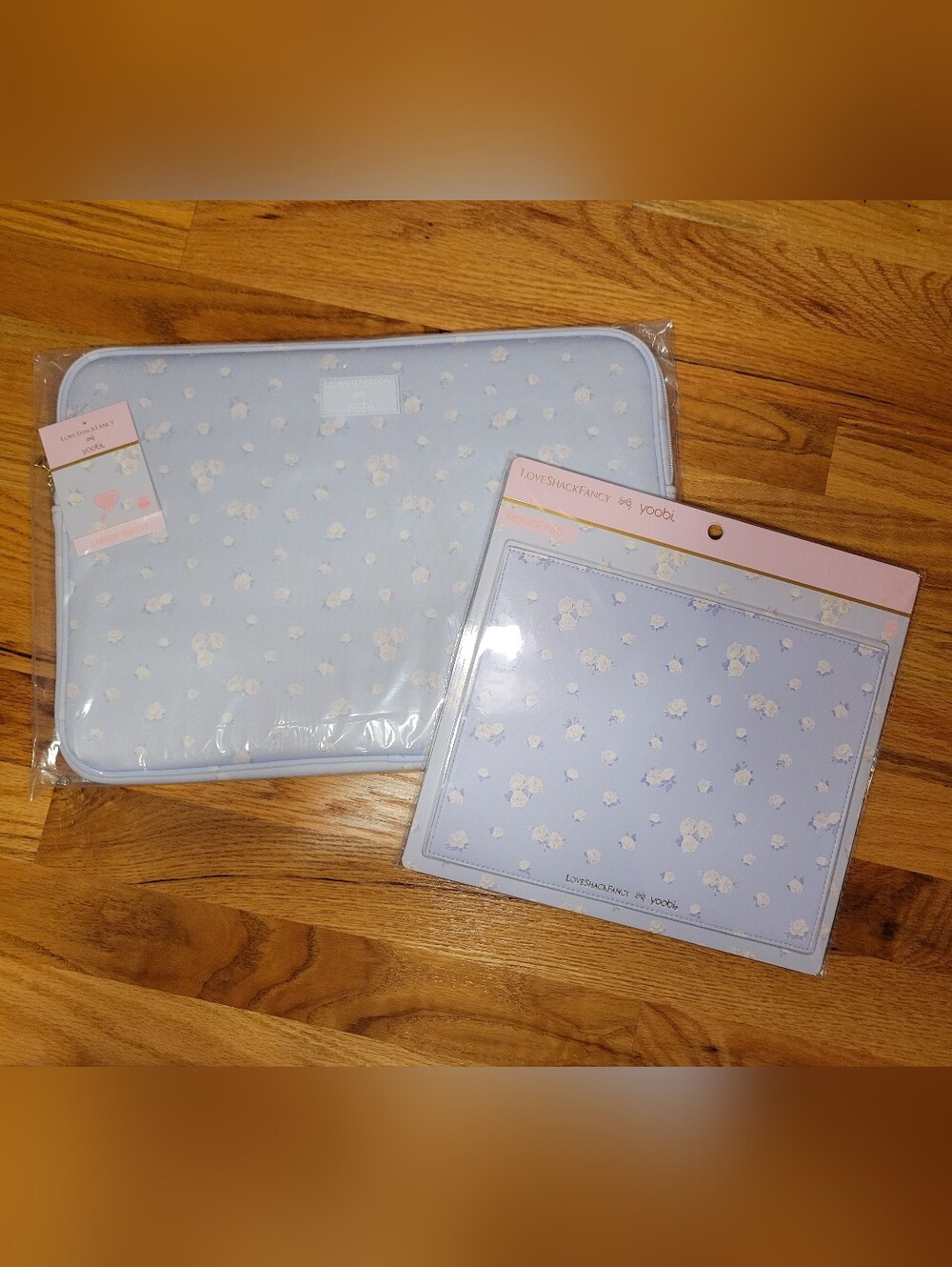 NWT LoveShackFancy x Yoobi Laptop Sleeve & Mouse Pad Bundle -HTF- Whisper Blue